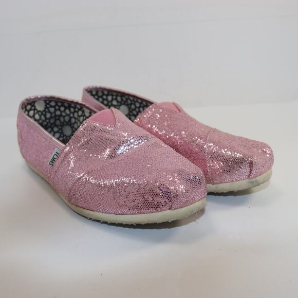 TOMS Women’s Size 12 Pink Glitter Classic Slip-On Shoes - Picture 5 of 6